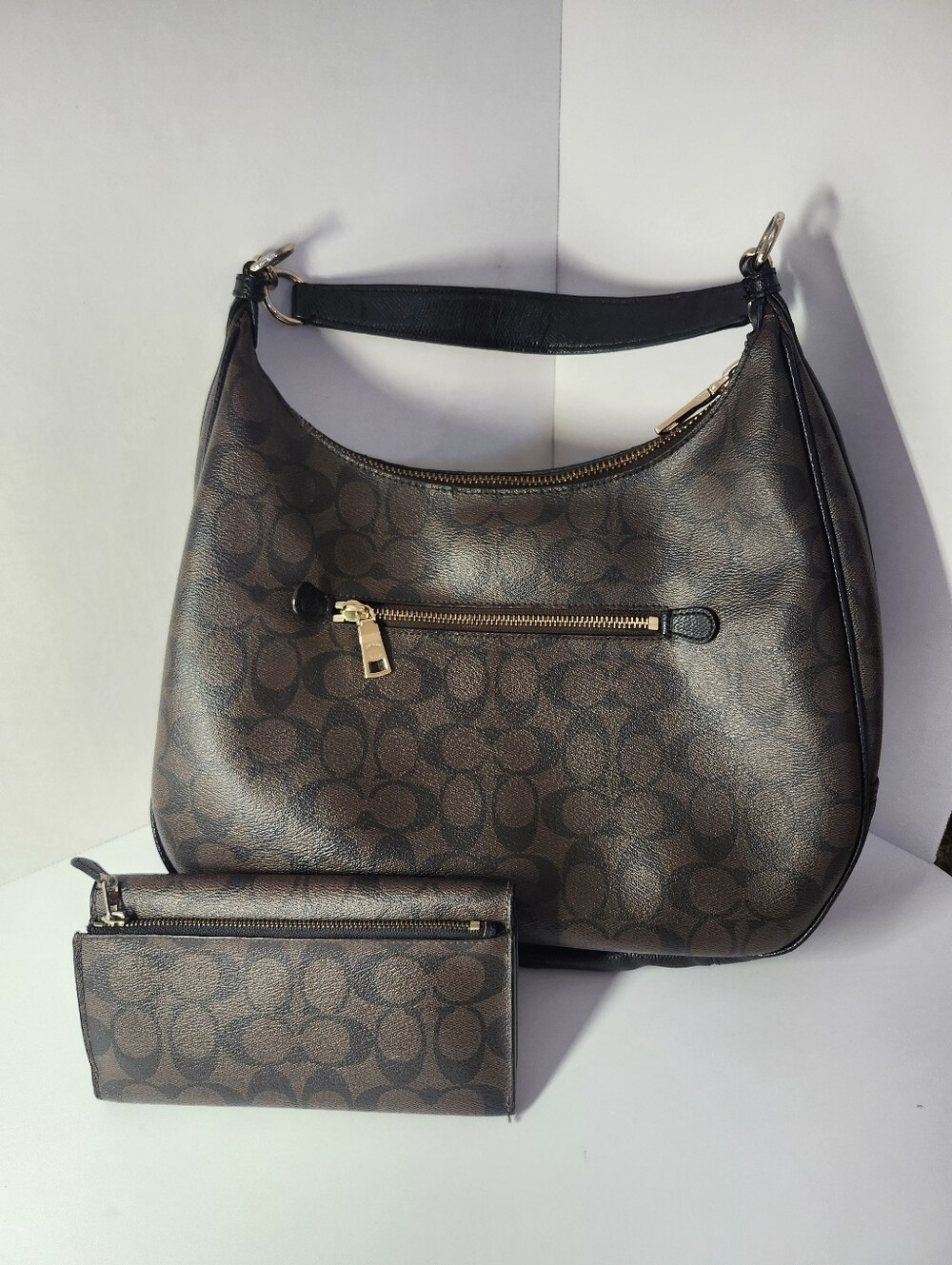 Coach Brown Signature Monogram Hobo with Matching Wallet - Picture 2 of 10